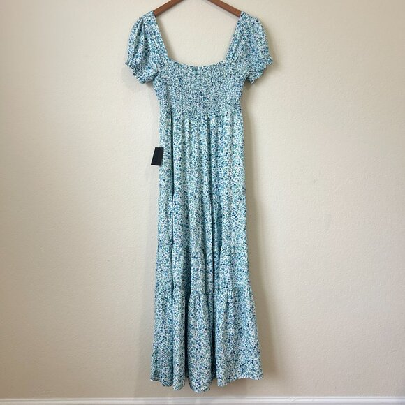 New Lulus Dress Womens Medium Blue Ready to Bloom Floral Smocked Tiered Maxi M - Picture 7 of 9